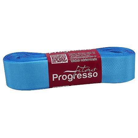Fita De Cetim Progresso Azul Médio CF005, 22mm - Peça 10mt