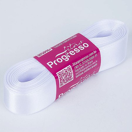 Fita De Cetim Progresso Branco CF005, 22mm - Peça 10mt