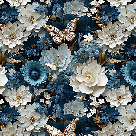 Tricoline Digital Floral 3D Safira 100%Algod At. 5m x 1,50m