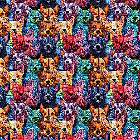 Tricoline Dig. Cachorrinhos Coloridos Bordados 50cm x 1,50mt