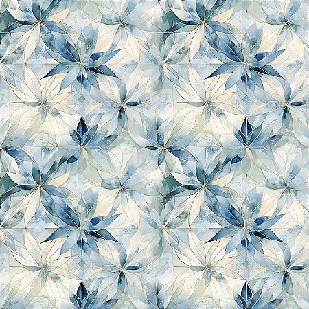 Tricoline Digital Devaneio Floral Azul 6, 50cm x 1,50mt