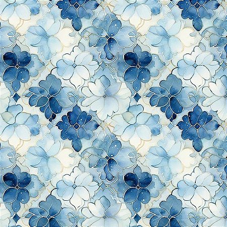 Tricoline Digital Devaneio Floral Azul 5, 50cm x 1,50mt