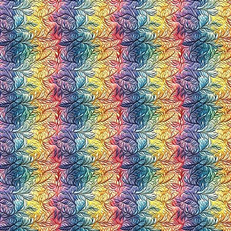 Tricoline Digital Folhas Multicoloridas, 50cm x 1,50mt