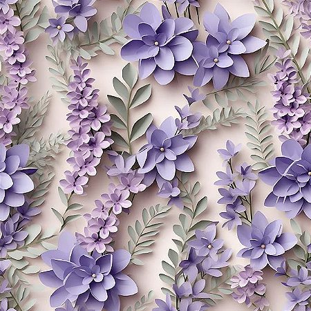 Tricoline Digital 3D Floral Lilás 2, 100%Algod 50cm x 1,50mt