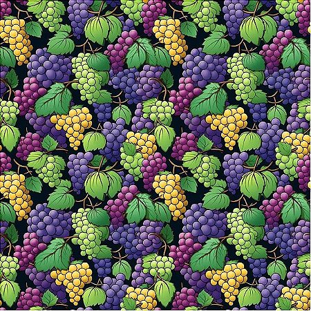 Tecido Tricoline Digital Fruta Uva, 100%Alg. 50cm x 1,50mt