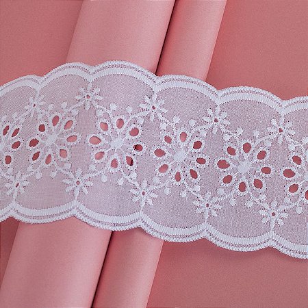 Bordado Inglês Branco 100% Algodão BA-037 - Larg 6,3cm x 1m