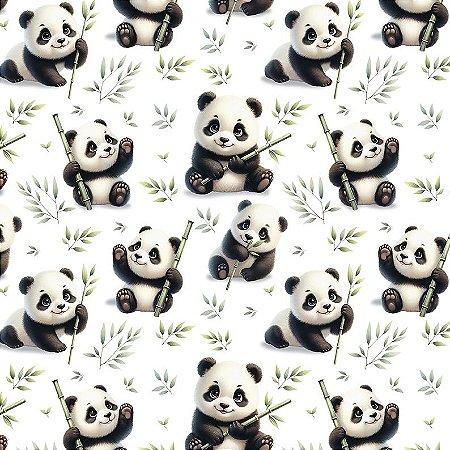 Tecido Tricoline Digital Pandas Fofuras, 50cm x 1,50mt