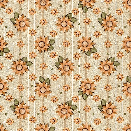 Tricoline Digital Mini Girassóis Fundo Bege, 50cm x 1,50mt