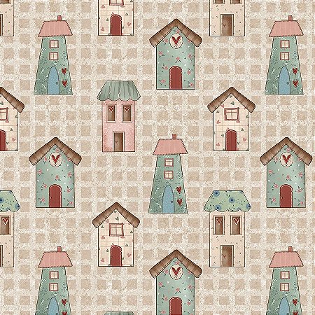 Tricoline Digital Mini Casinhas Vila de Amor, 50cm x 1,50mt