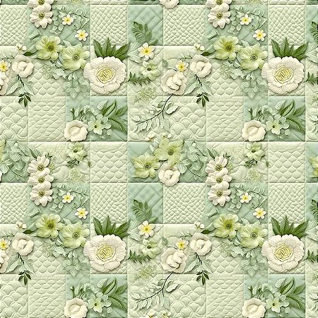 Tecido Tricoline Digital Quilt Verde 2, 100%Alg 50cm x 1,50m