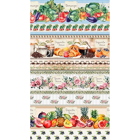 Tricoline Digital Barrado Semaninha Sabores, 50cm x 1,50mt