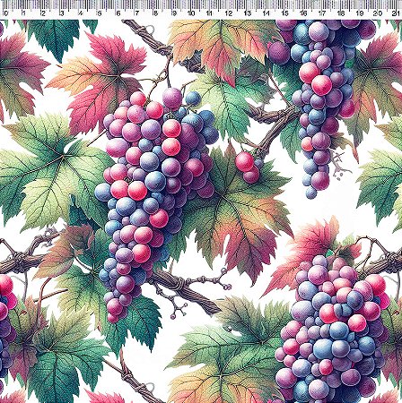 Tecido Tricoline Digital Compose Uvas, 100%Alg 50cm x 1,50mt