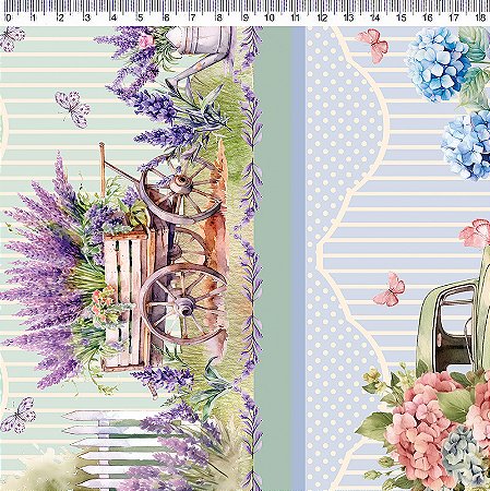 Tricoline Digital Barrado Lavanda e Hortensia, 50cm x 1,50mt