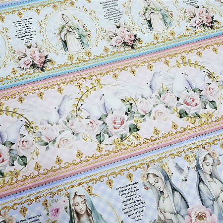 Tricoline Digital Barrado Ave Maria, 100% Alg. 50cm x 1,50mt