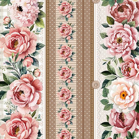 Tricoline Barrado Flower Love 06 Cris Poletto, 50cm x 1,50mt