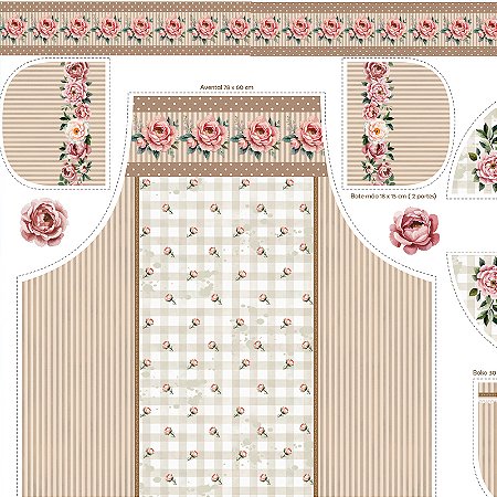 Tricoline Avental Flower Love Cris Poletto, 1,18mt x 1,50mt