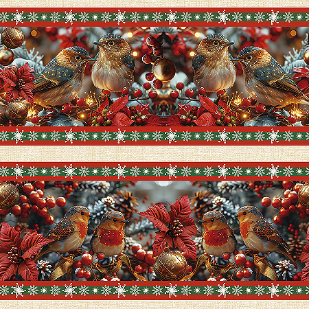 Tricoline Digital Barrado Natal Pássaros, 50cm x 1,50mt
