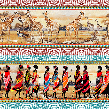 Tricoline Digital Barrado África, 100% Algodão 55cm x 1,50mt