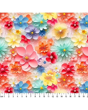 Tricoline Digital 3D Floral Zinia 100% Algdão 50cm x 1,50mt
