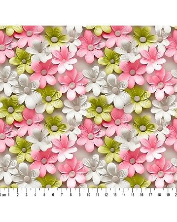 Tricoline Digital 3D Floral Yasmin 100% Alg. 50cm x 1,50mt