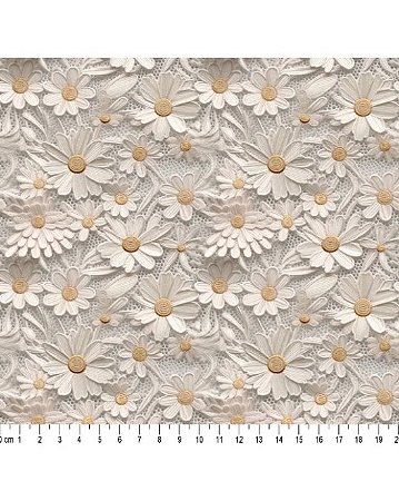 Tricoline Digital 3D Floral Renda 100% Algodão 50cm x 1,50mt