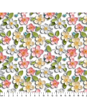 Tricoline Digital 3D Floral Liz 100% Algodão 50cm x 1,50mt