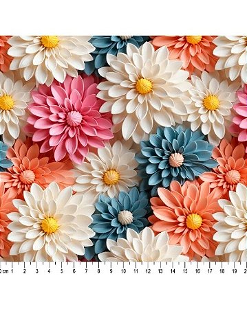 Tricoline Digital 3D Floral Lisa 100% Algodão 50cm x 1,50mt