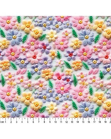 Tricoline Digital 3D Floral Amarilis 100% Algod 50cm x 1,50m