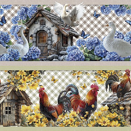 Tricoline Digital Barrado Animais na Fazenda, 50cm x 1,50mt