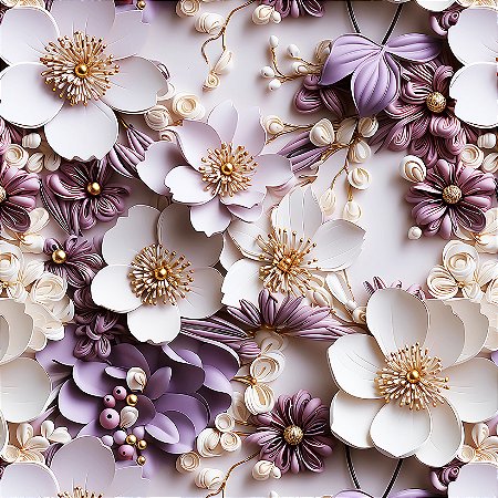 Tricoline Digital Floral 3D Ametista, 100%Alg. 50cm x 1,50mt