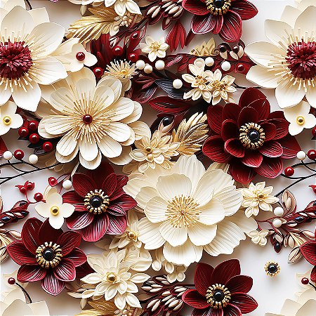 Tricoline Digital Floral 3D Rubi, 100%Algodão, 50cm x 1,50mt