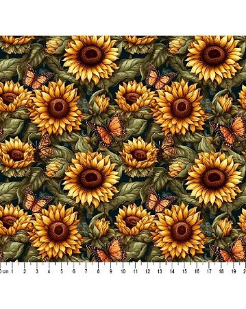 Tricoline Digital 3D Sunflowers Girassol (05) 50cm x 1,50mt