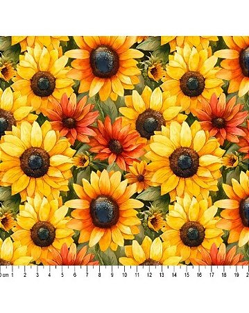 Tricoline Digital 3D Sunflowers Girassol (03) 50cm x 1,50mt