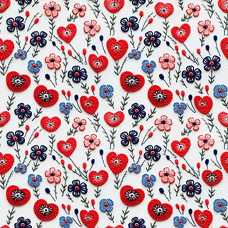 Tricoline Corações Bordados 4, 100% Algodão, 50cm x 1,50mt