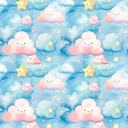 Tricoline Digital Céu Feliz 3, 100% Algodão, 50cm x 1,50mt