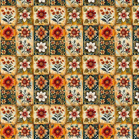 Tecido Tricoline Digital Azulejo 6, 100%Algodão 50cm x 1,50m