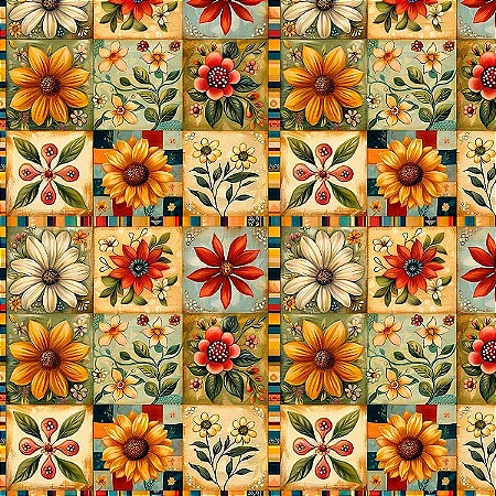 Tecido Tricoline Digital Azulejo 5, 100%Algodão 50cm x 1,50m
