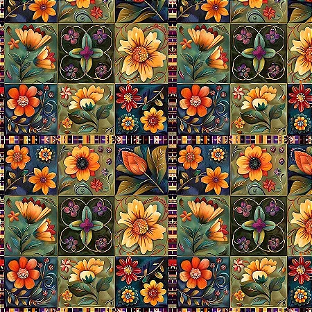Tecido Tricoline Digital Azulejo 4, 100%Algodão 50cm x 1,50m