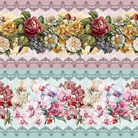 Tricoline Digital Barrado Floral Esplendor, 50cm x 1,50mt
