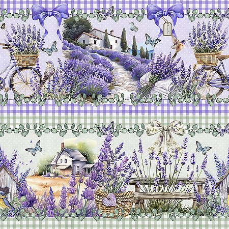 Tricoline Digital Barrado Jardim de Lavanda At. 5mt x 1,50mt