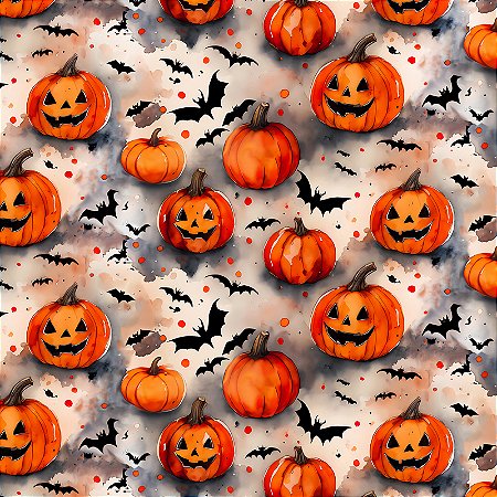 Tricoline Digital Halloween Abobora c/ Morcego 50cm x 1,50mt