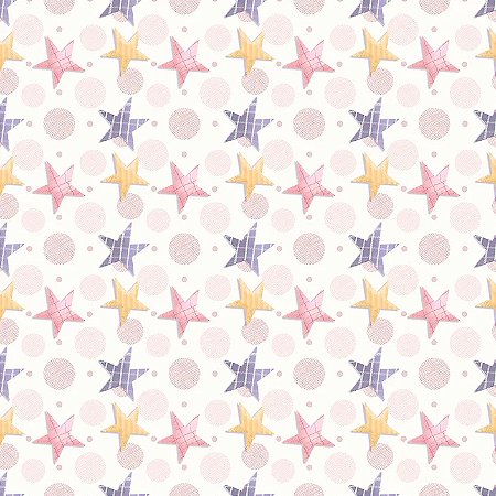 Tricoline Digital Estrelinhas Menina, 100%Alg, 50cm x 1,50mt