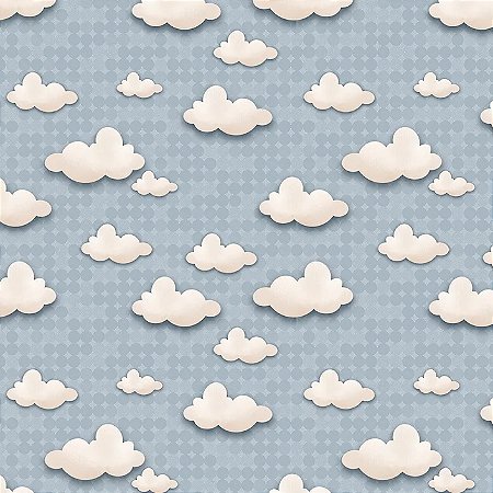 Tricoline Digital Nuvens Azul, 100% Algodão, 50cm x 1,50mt