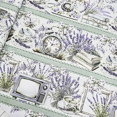 Tricoline Digital Barrado Lavanda Vintage, 50cm x 1,50mt