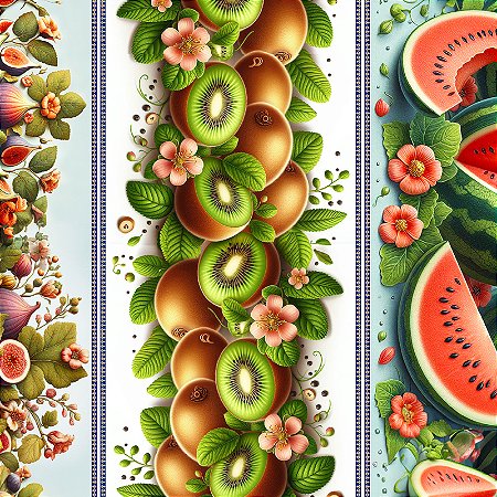 Tricoline Digital Barrado Salada de Frutas, 50cm x 1,50mt
