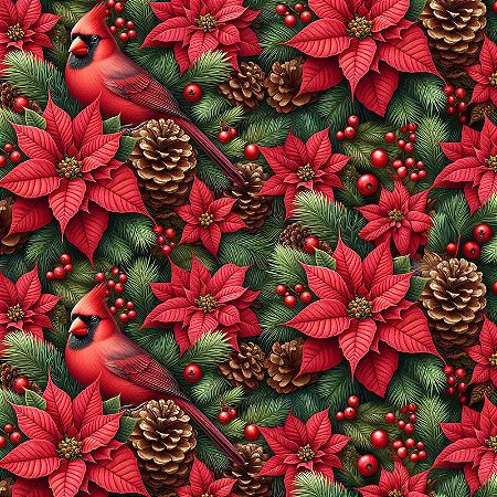 Tricoline Digital Natal Pássaros com Pinhas 50cm x 1,50mt