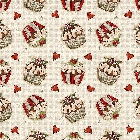 Tricoline Digital Cupcakes Meu Natal, 100%Alg. 50cm x 1,50mt