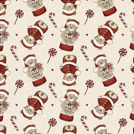 Tricoline Digital Ursos e Doces de Natal, 50cm x 1,50mt