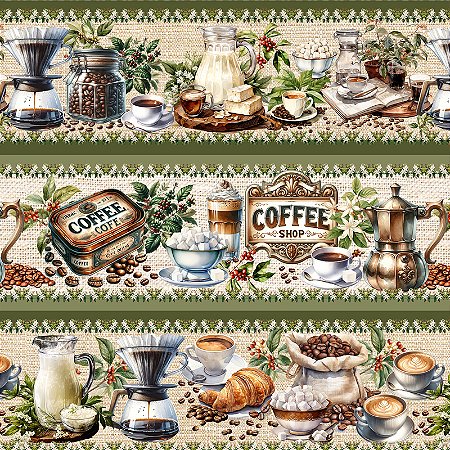 Tricoline Digital Barrado de Café, 100%Algodão 50cm x 1,50mt