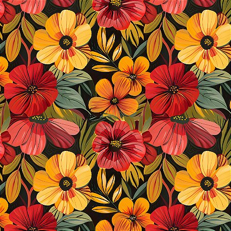 Tricoline Digital Floral Grande Amarelos, 50cm x 1,50mt